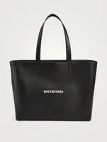 East-West Everyday Leather Tote Bag With Logo