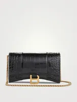 Hourglass Croc-Embossed Leather Chain Wallet