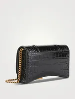 Hourglass Croc-Embossed Leather Chain Wallet