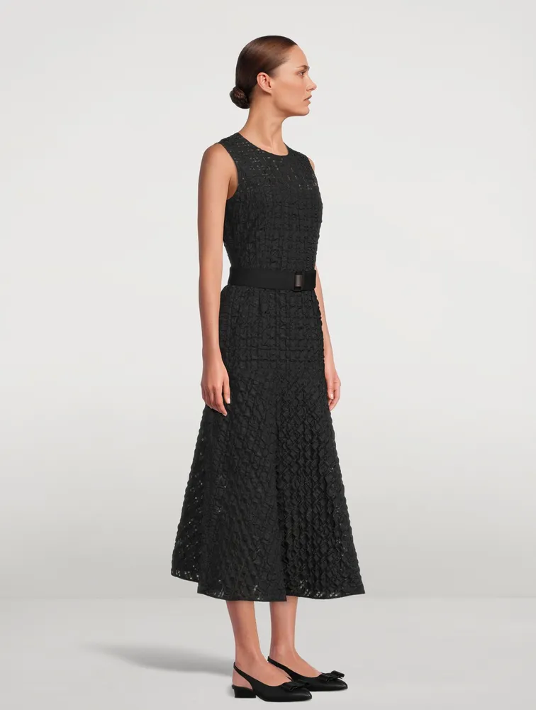 Seersucker Organza Midi Dress With Belt