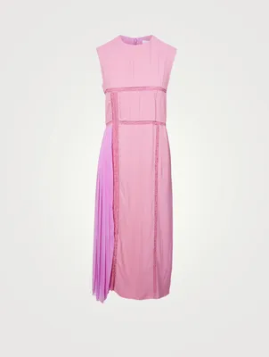 Crêpe Sleeveless Midi Dress With Lace & Pleated Inserts