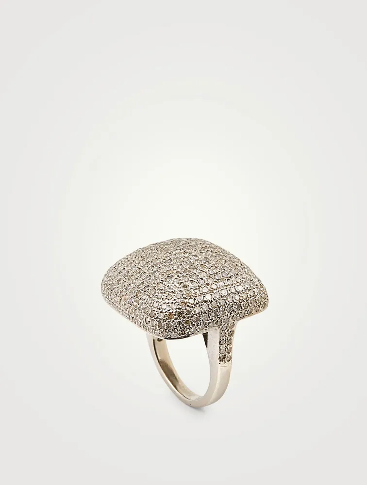 Silver Domed Ring With Diamonds