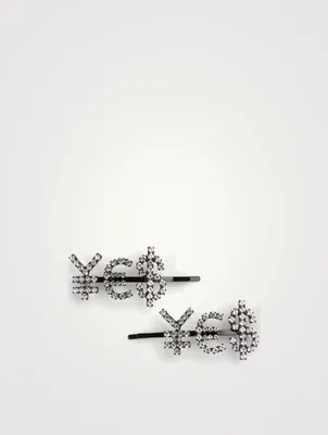 Set Of Two Yes Crystal Hair Pins
