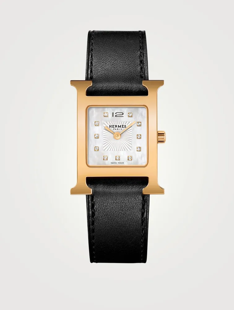 Heure H PM Single Tour Leather Strap Watch With Diamonds, 21 x 21 mm