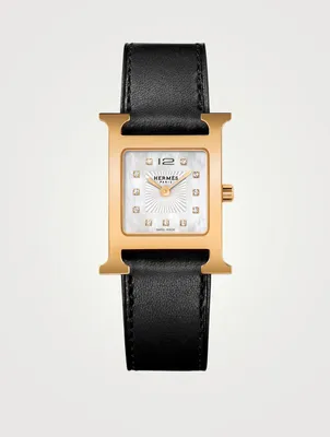 Heure H PM Single Tour Leather Strap Watch With Diamonds, 21 x 21 mm