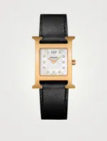 Heure H PM Single Tour Leather Strap Watch With Diamonds, 21 x 21 mm