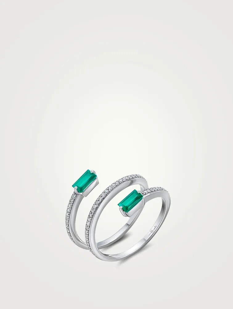 Spectrum 18K White Gold Ring With Emerald And Diamonds