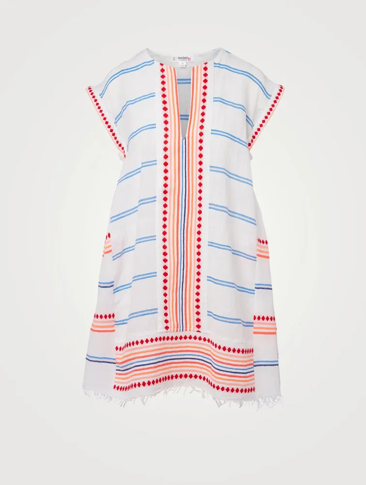 Hiwat Cotton Caftan Dress Striped Print