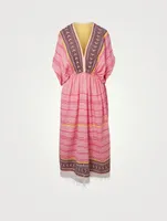 Neela Cotton Plunge Neck Midi Dress Striped Print