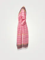 Neela Cotton Plunge Neck Midi Dress Striped Print