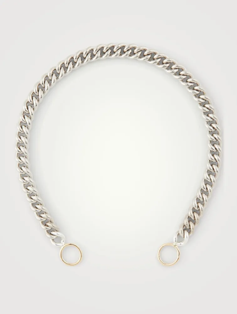 Sterling Silver Heavy Curb Chain With Gold Loops