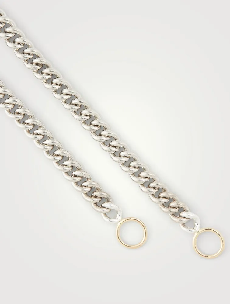 Sterling Silver Heavy Curb Chain With Gold Loops