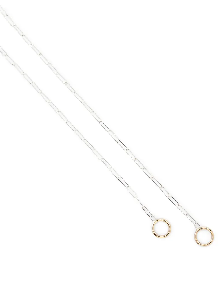 Sterling Silver Square Link Chain With Gold Loops