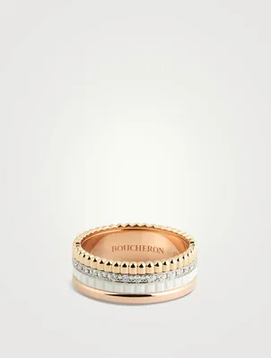 Small White Edition Quatre Gold Ring With Ceramic And Diamonds