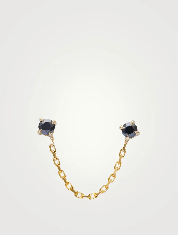 14K Gold Black Diamond Linked Chain Earring