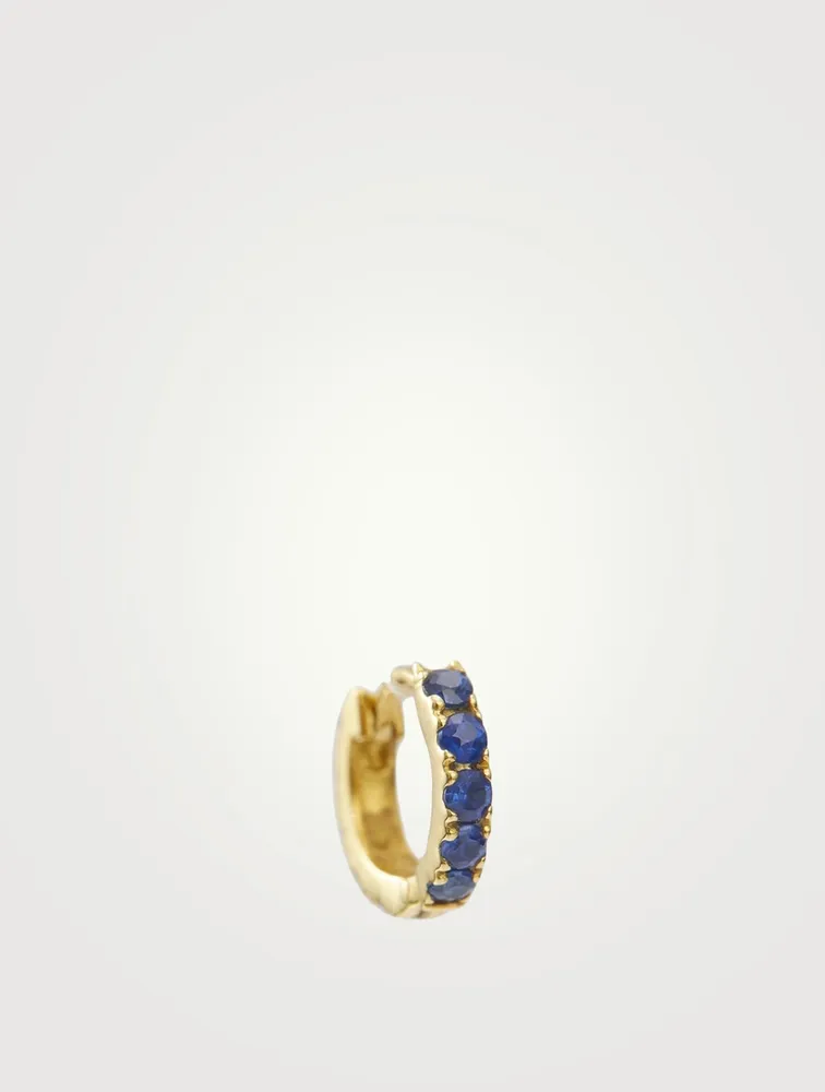 14K Gold Huggie Earring With Blue Sapphires
