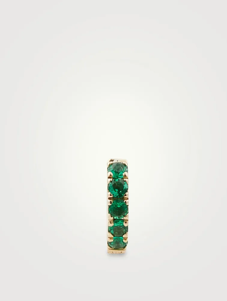 14K Gold Huggie Earring With Emeralds