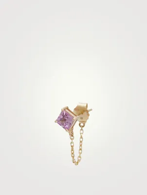 14K Gold Chain Earring With Pink Sapphire