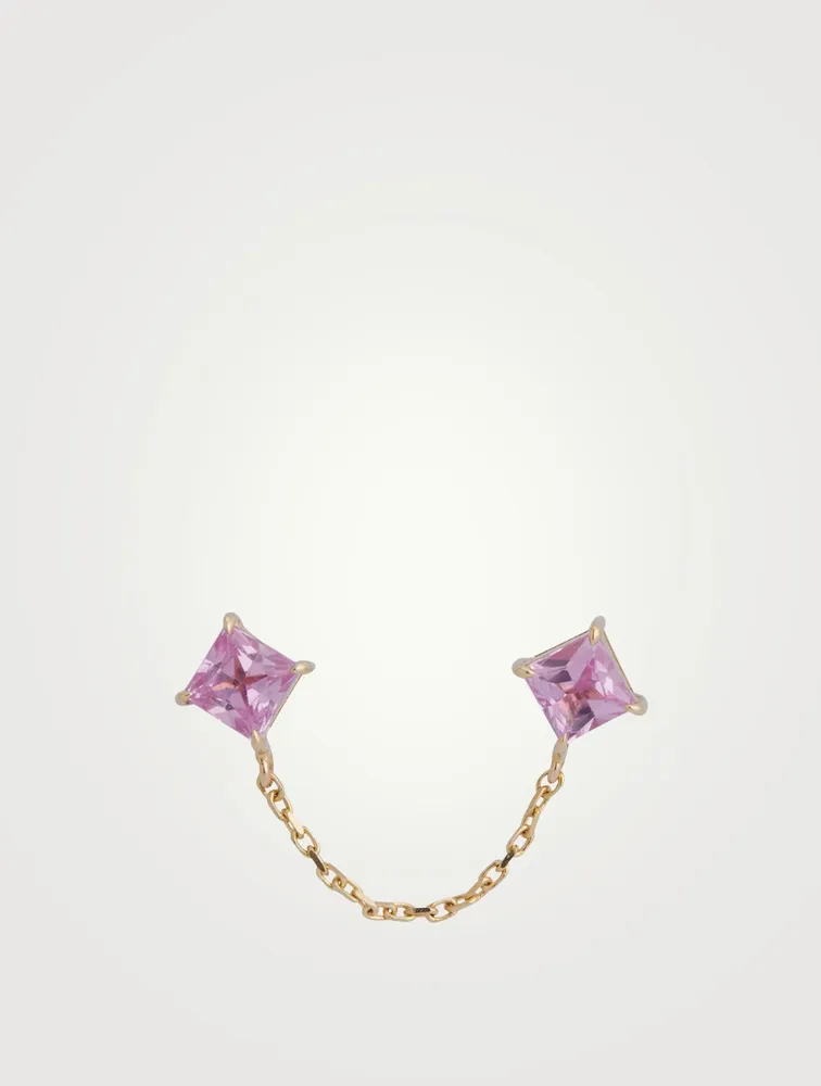 14K Gold Linked Earring With Pink Sapphire
