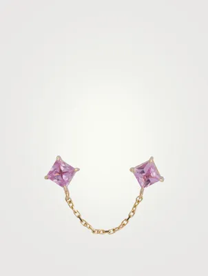 14K Gold Linked Earring With Pink Sapphire