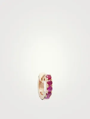 14K Gold Huggie Earring With Rubies