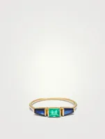 18K Gold Triplet Ring With Blue Sapphire And Emerald