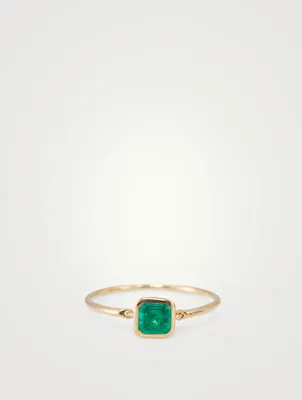 18K Gold Emerald Petite Button Ring