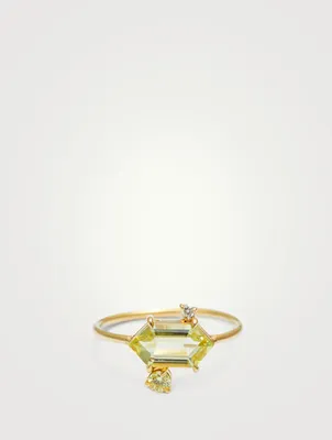 18K Gold Puzzle Ring With Yellow Aquamarine And Diamond
