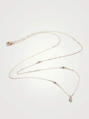 18K Gold Dot Necklace With Diamond And Ruby