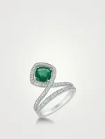 Spectrum 18K White Gold Ring With Emerald And Diamonds