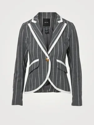 One-Button Taped Blazer Striped Print