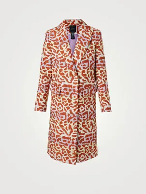 Peaked Lapel Overcoat Leopard Print