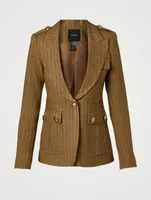 Linen Striped Blazer With Cargo Pocket