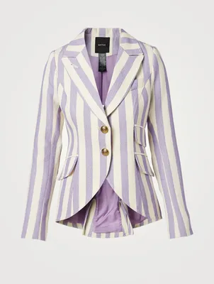 Equestrian Striped Blazer With Leather Detail