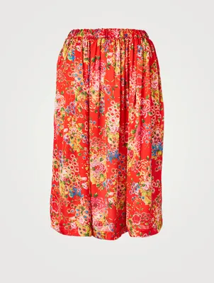 Chiffon Satin Midi Skirt Floral Print