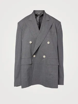 Wool-Blend Double-Breasted Blazer With Open Back