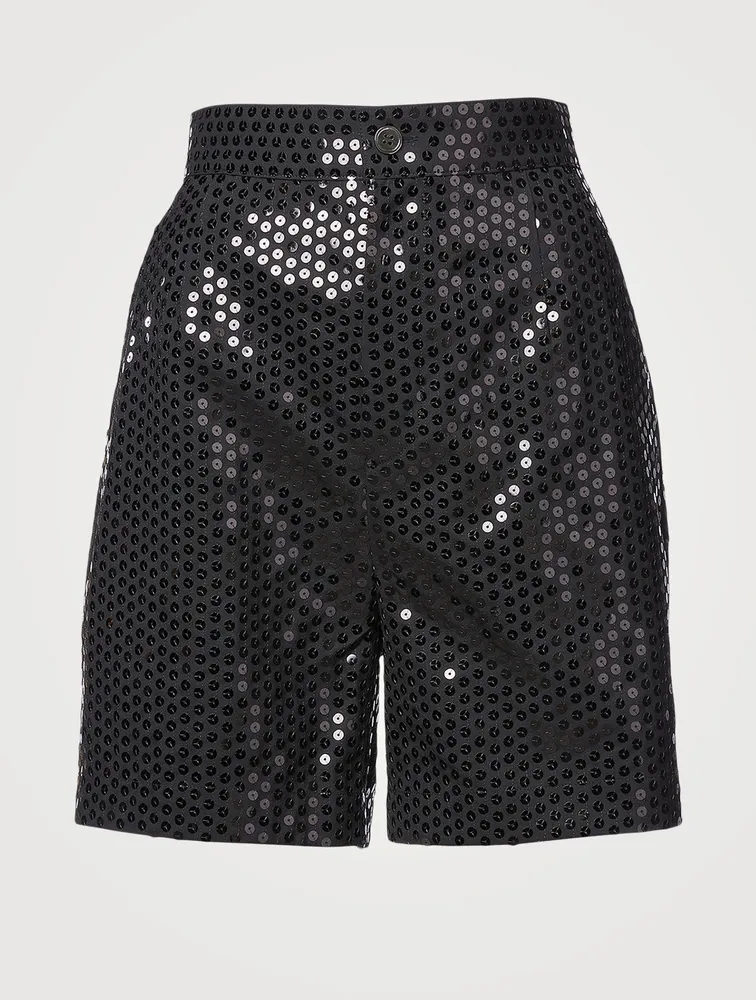 Sequin Embroidered High-Waisted Shorts