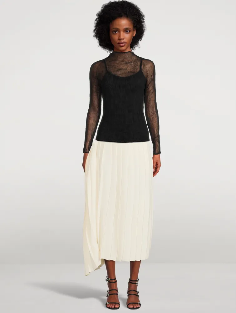 Asymmetrical Pleated Midi Skirt
