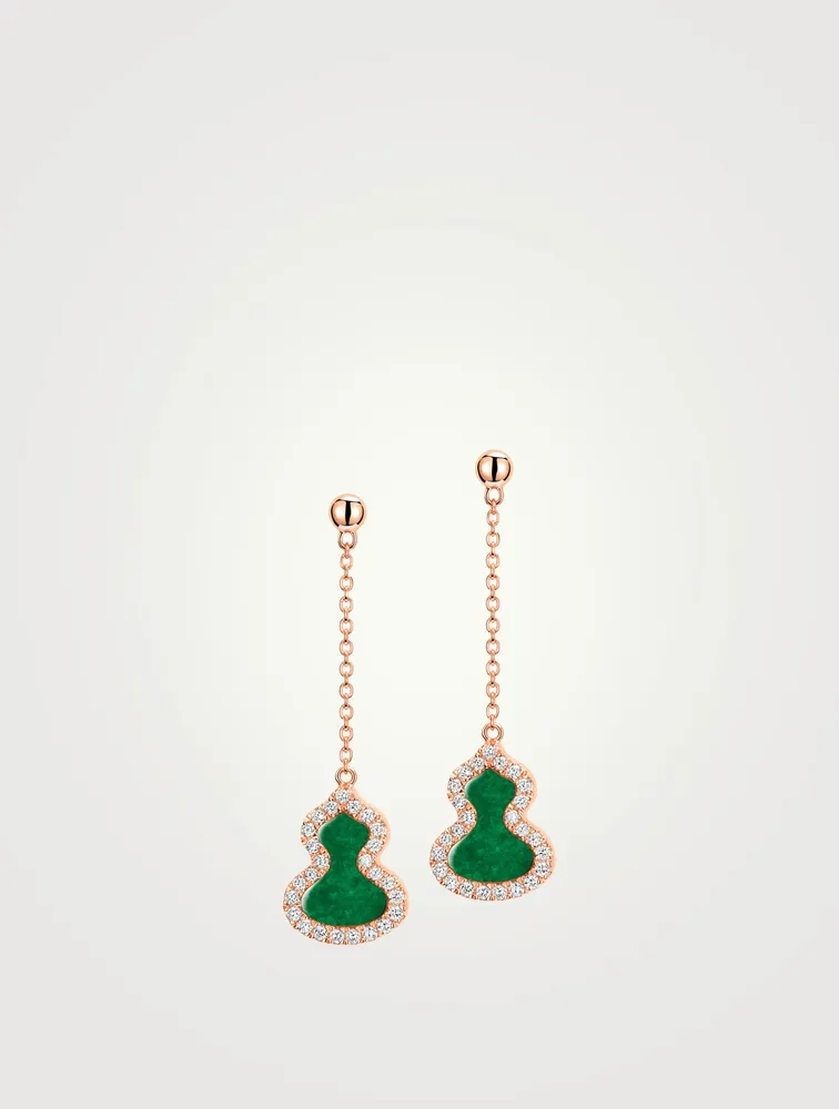 Petite Wulu 18K Rose Gold Earrings With Diamonds And Jade