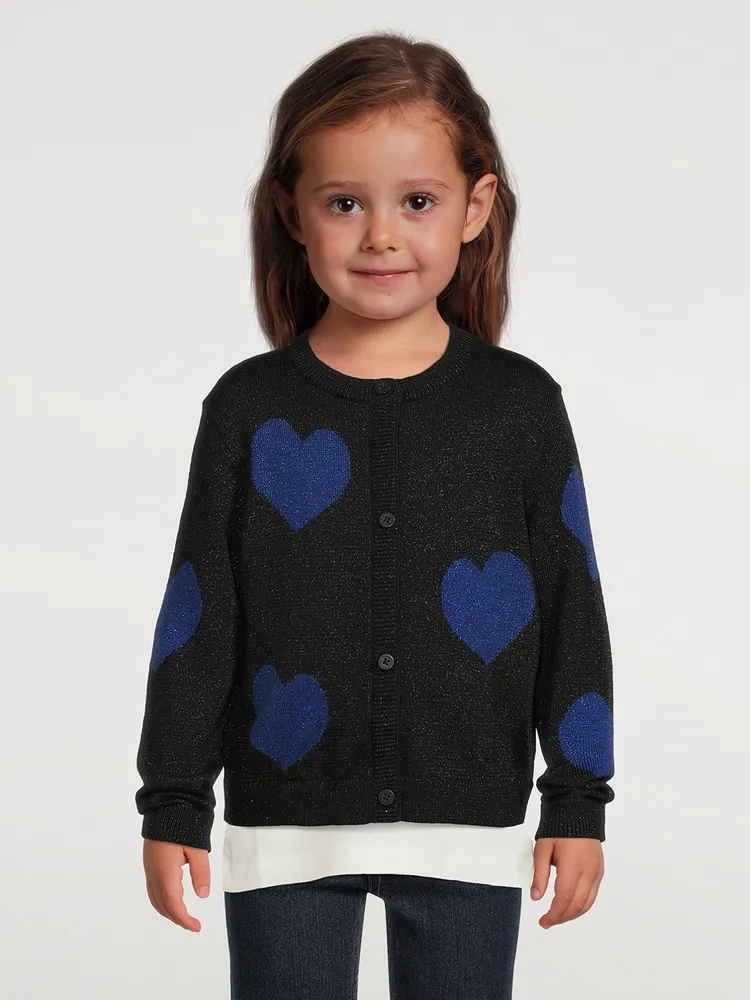 Kids Cotton-Blend Cardigan Heart Print