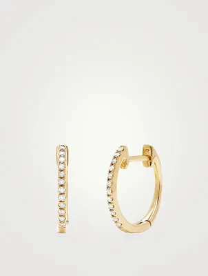 14K Gold Huggie Hoop Earrings With Diamonds