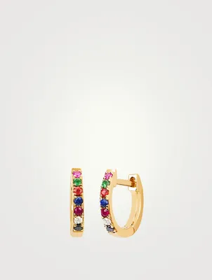 Mini 14K Gold Rainbow Huggie Hoop Earrings