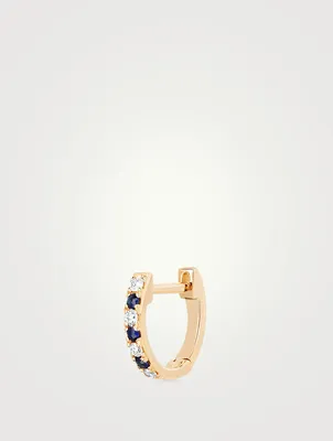 Mini 14K Gold Huggie Hoop Earring With Diamonds And Sapphire