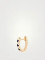 Mini 14K Gold Huggie Hoop Earring With Diamonds And Sapphire