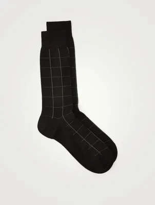 Westleigh Merino Wool Socks In Windowpane Print