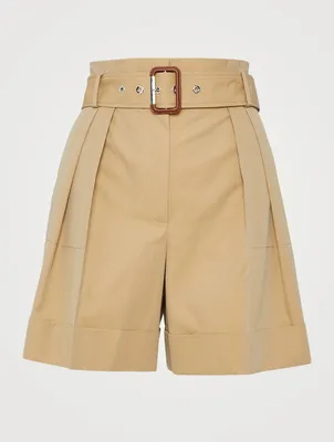 Cotton Twill Belted Military Shorts