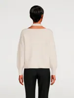 Wool-Blend Knit Open-Shoulder Crewneck Sweater