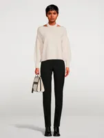 Wool-Blend Knit Open-Shoulder Crewneck Sweater