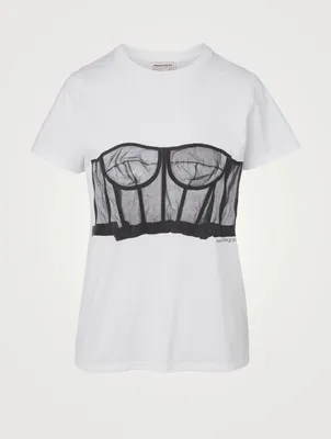 Cotton Jersey T-Shirt With Bustier Print
