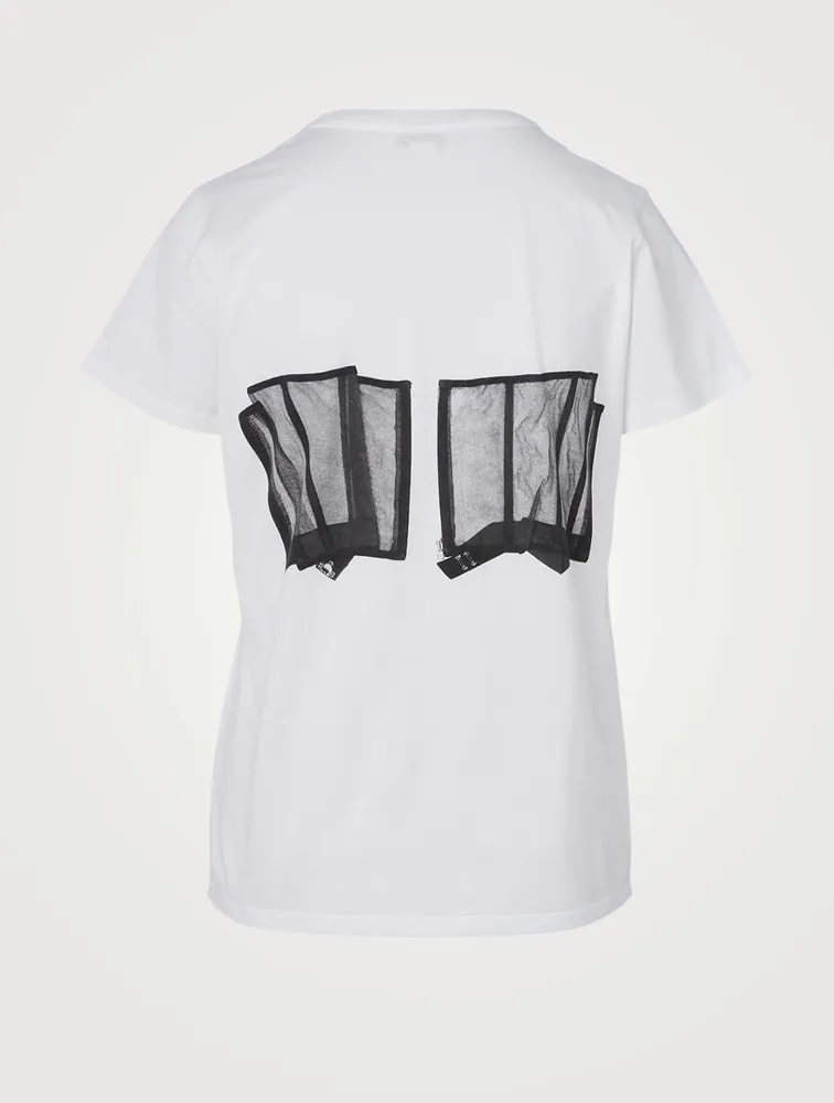 Cotton Jersey T-Shirt With Bustier Print